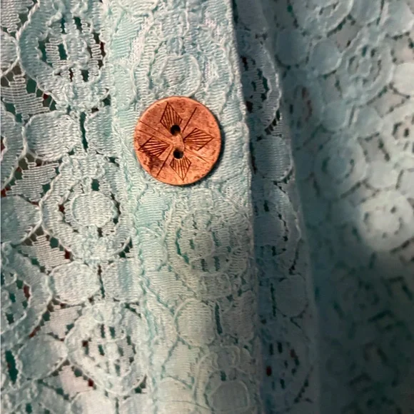 Rebecca Malone petite XL Lace Blouse Aruba Blue NWT - Picture 9 of 10